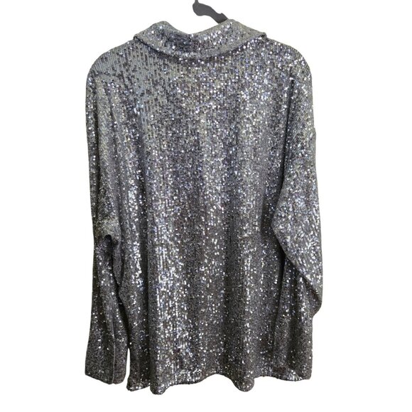 Abercrombie & Fitch Stunning Sequined Silver Blouse Party Holiday Disco Size L - Picture 2 of 7